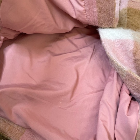 Old Navy Checkered Coat wool Shacket jacket plaid pink/brown pockets SZ L - Picture 6 of 11